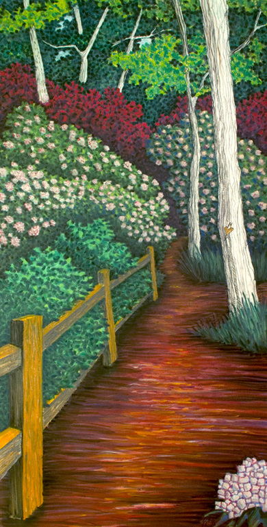 Pastel Landscape Artwork Pathway in the Park Mountain Laurels Blooms South Carolina Michele Fritz