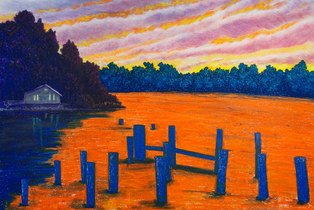 Pastel Landscape Artwork Vashon Island Washington Ocean Seaside Sunset Orange Michele Fritz