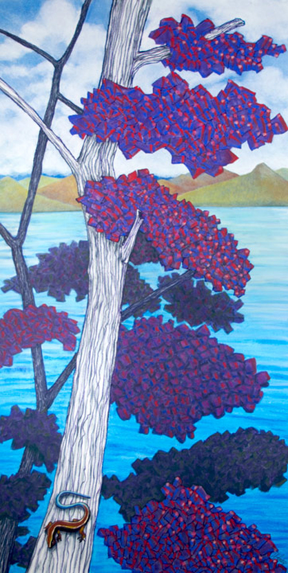 Pastel Landscape Artwork Western Skink on Tree at Lake Keowee  Michele Fritz