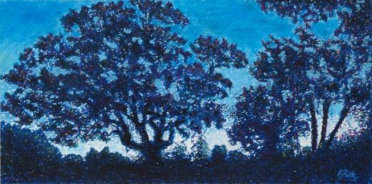 Pastel Landscape Artwork Tree of Rensing Center Blue Sunset Michele Fritz